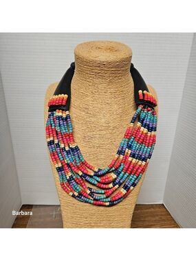 Vintage Tribal Multi-strand Wooden Bead Necklace